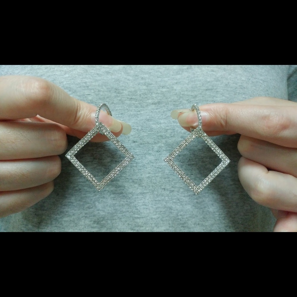 Silver Rhinestone Dangle Earrings - Picture 6 of 7